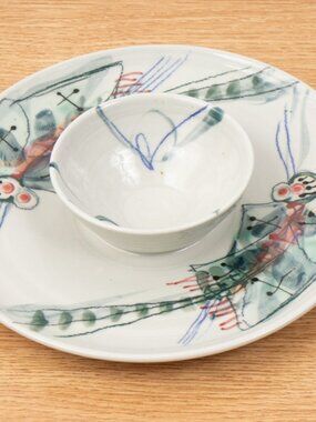 Reno Pottery New York Chip and Dip Plate Dragonfly Ceramic 9"